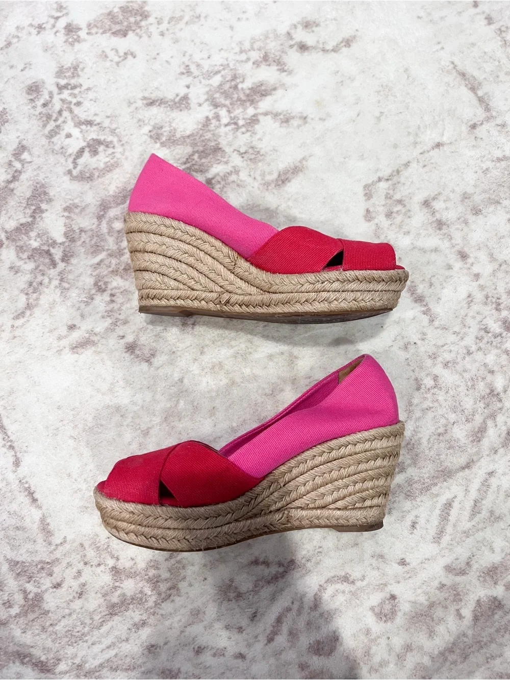 Tory Burch Filipa Pink & Hot Pink Espadrille Wedge Peep-Toe